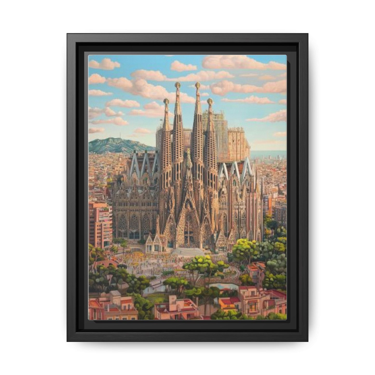 Basilica De La Sagrada Familia Abstract Art Matte Canvas, Framed (Multi-color)