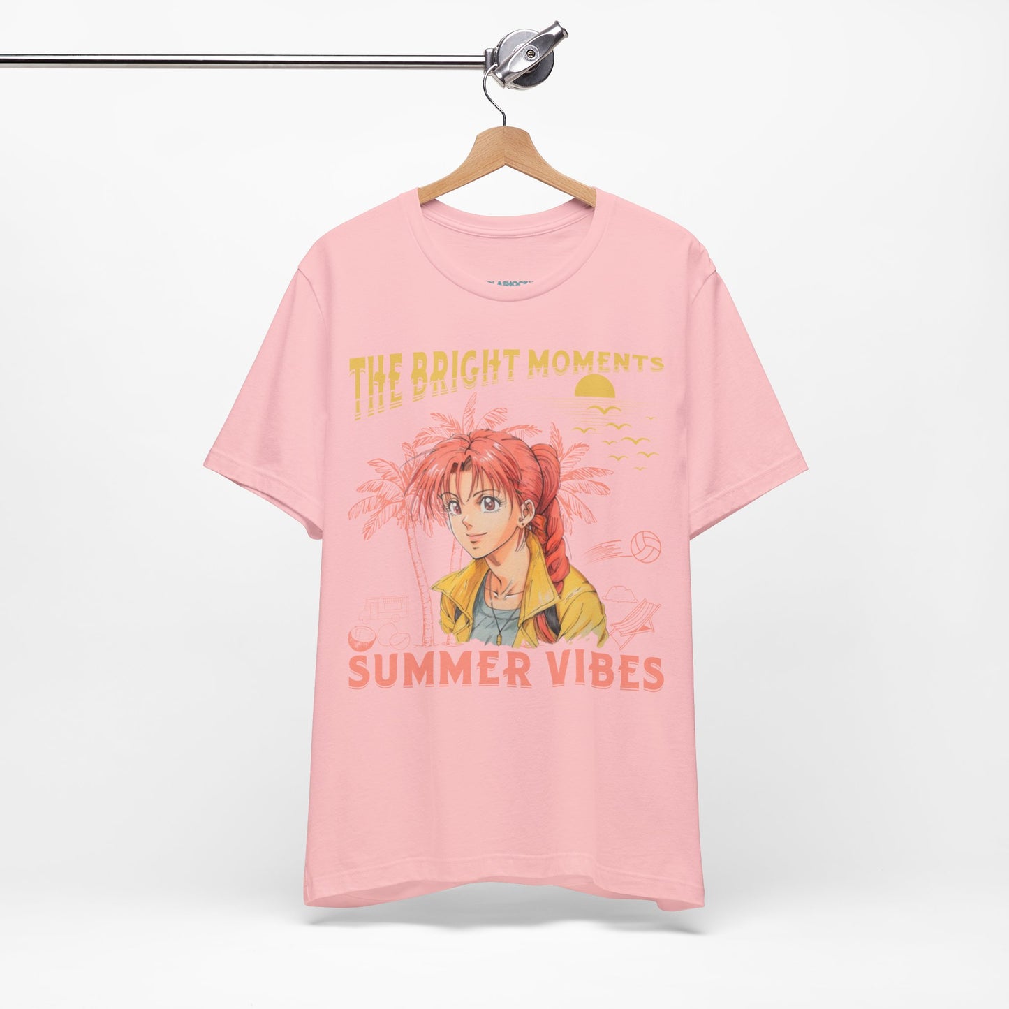 Cute Summer Beach Anime Smiling Woman T Shirt - US