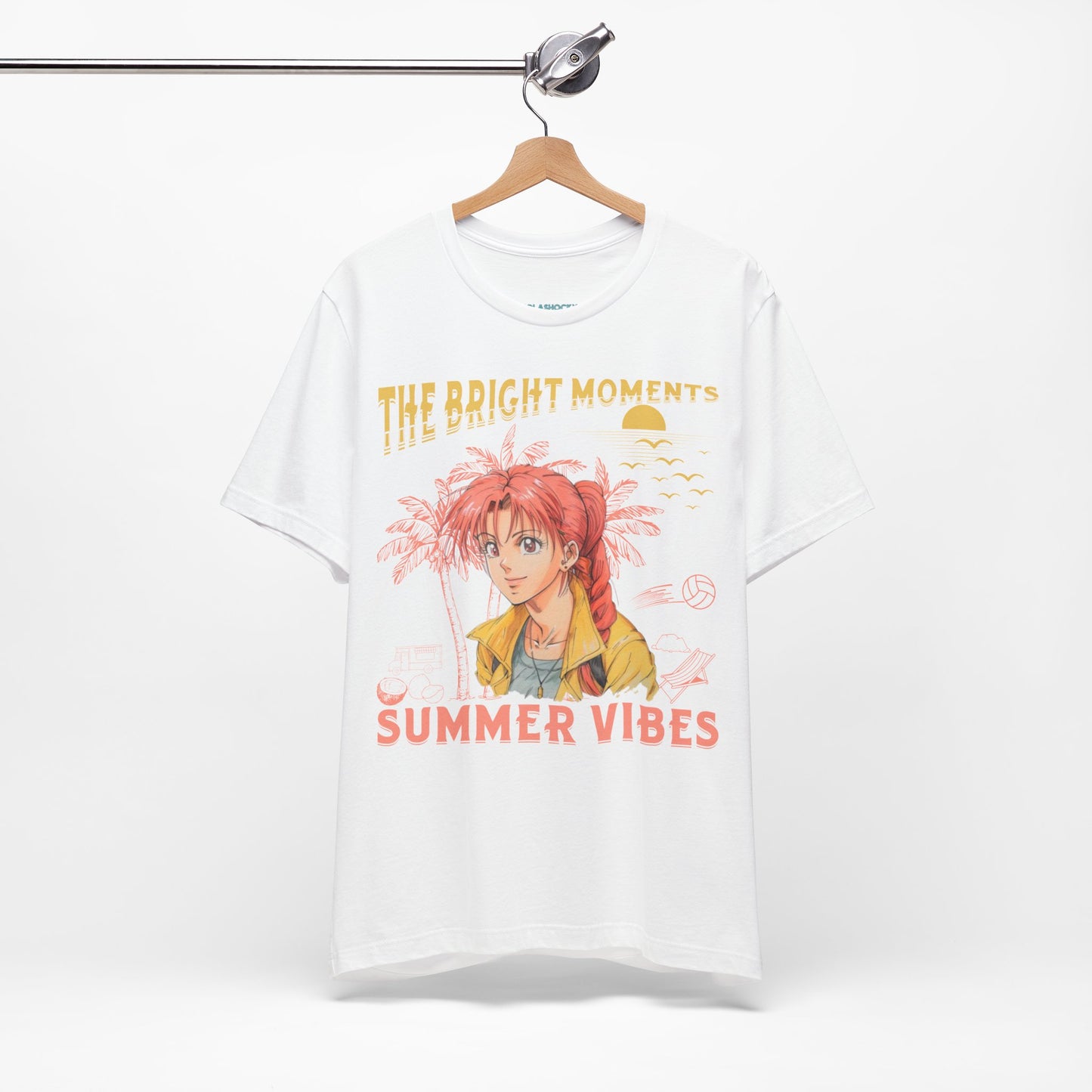 Cute Summer Beach Anime Smiling Woman T Shirt - US