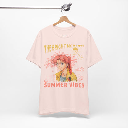 Cute Summer Beach Anime Smiling Woman T Shirt - UK