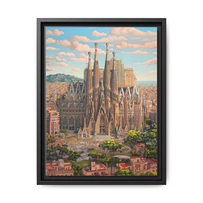 Basilica De La Sagrada Familia Abstract Art Matte Canvas, Framed (Multi-color)