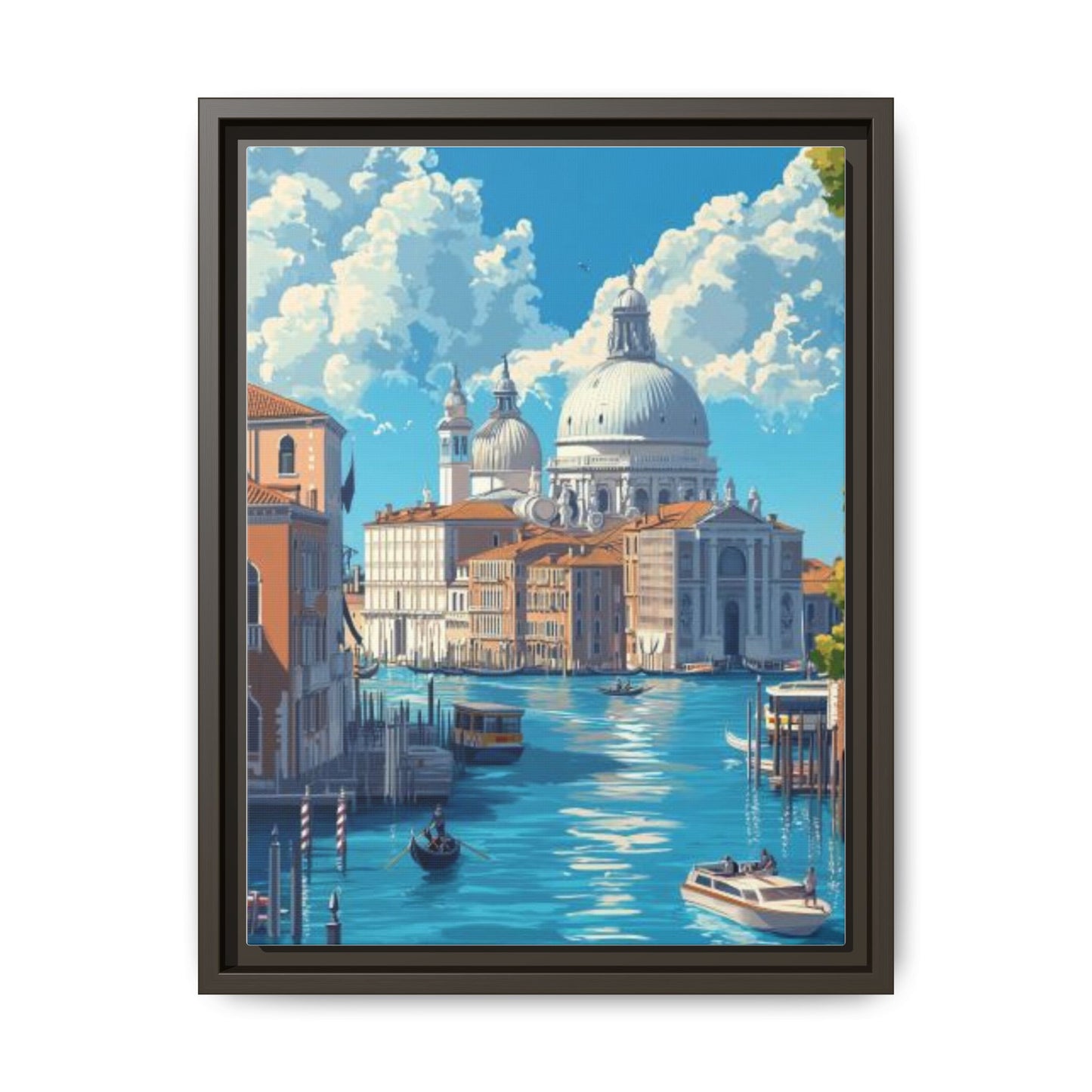 Boats Venice Italy Attractions Matte Canvas, Framed (Multi-color)